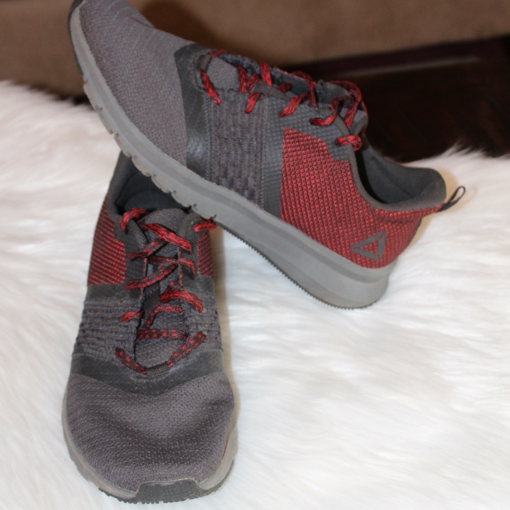 Reebox, gray and red gym shoes Size 10